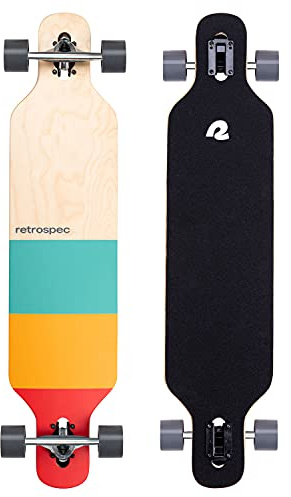 Retrospec Rift Drop Through Longboard Skateboard completo, in legno di acero canadese Cruiser con camion drop-through per pendolarismo, crociera, carving e discesa