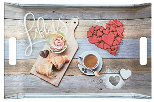 Lashuma Plateau de Service Imprimé Multicolore : Rectangulaire en Mélamine pour Petit-Déjeuner 47 x 31 cm