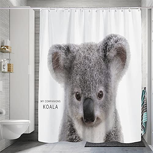 Hiseng Wasserdichter Duschvorhang,3D Tier Polyester Waschbar Badezimmer Vorhangmit 8 Duschvorhängeringen, Dauerhaft Vorhang Badezimmer (Koala,90x180cm)