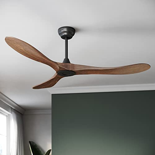 SUNXURY Deckenventilator mit Fernbedienung und Leise echtem Holz Deckenventilator Vintage 150 cm 3 Flügel 5 Leistungsstufen Intelligente Zeiteinstellung energiesparend