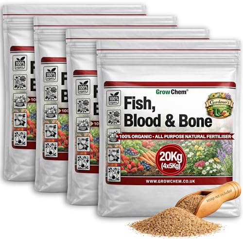 Grow Chem Fish Blood & Bone Fertiliser 20KG(4x5KG Bags) Flower & Plant Food | Easy-Apply, Natural Plant Food and Soil Activator, Blood Fish and Bone Meal Fertiliser for Healthy Flowers, Produce & Lawns