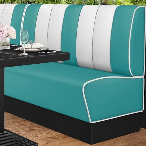 GGMMÖBEL American 2 | Dinerbank | B:H 160 x 103 cm | Gestreift | Türkis | Leder | American Diner Möbel, American Dinerbank