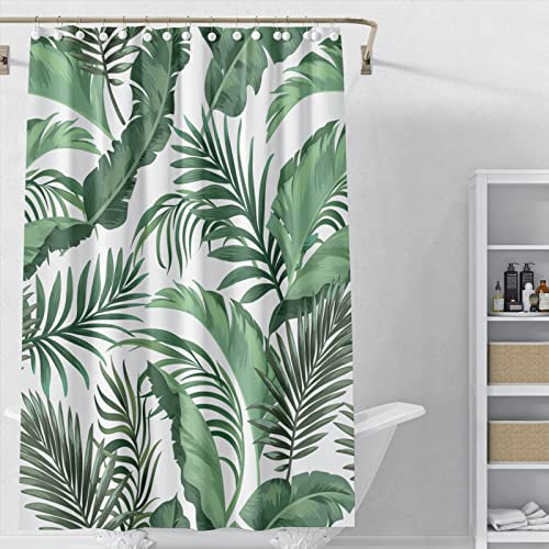 WONGS BEDDING Duschvorhang 180x200 Anti-Schimmel Shower Curtains grüne Blätter Pflanzen Wasserabweisend Badewanne Vorhang aus Polyester Waschbar Badvorhang mit 12 Duschvorhängeringen