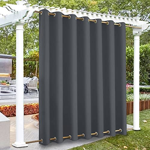 ADOORO Outdoor Vorhang Wetterfest Outdoor Vorhänge Wasserdicht Mit Ösen Oben Und Unten,Verdunkelungsvorhang Blickdich Sichtschutz Sonnenschutz Vorhang Für Balkon Terrasse,130x275 cm(BxH),Grey B