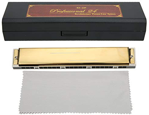 Agatige Mundharmonika, Tonart G/G#, 24 Löcher, Modern, Gold, Phosphorbronze, ABS-Harz, G-Dur/Gis, mit elegantem Etui für Erwachsene Profis Anfänger Studenten