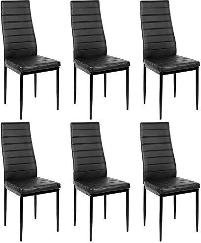 DDMINE Esszimmerstühle 6er Set, Esszimmer Dtühle Modern, Kunstleder-Bezug, Hohe Rückenlehne, Bequemer Esszimmerstuhl, Kunstleder Stuhl, SGS Geprüft (6, Schwarz)