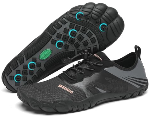 SAGUARO Chaussures d'eau Homme Femme Été Chaussons de Plage pour Surf Natation Extérieur Chaussures de Aquatique Respirant Séchage Rapide, Noir Foncé 41 EU