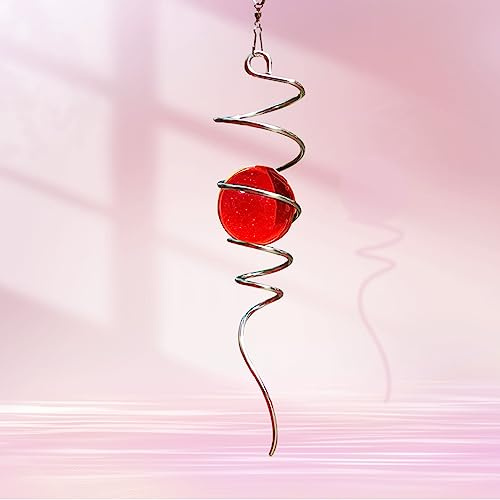 Goollyrusim Spiralschwanz mit roter Glaskugel, Windspiel-Stabilisator, hängende Außendekoration für Garten und Hof, Kunstornament, Weihnachtsdekoration, Sonnenfänger 33 cm