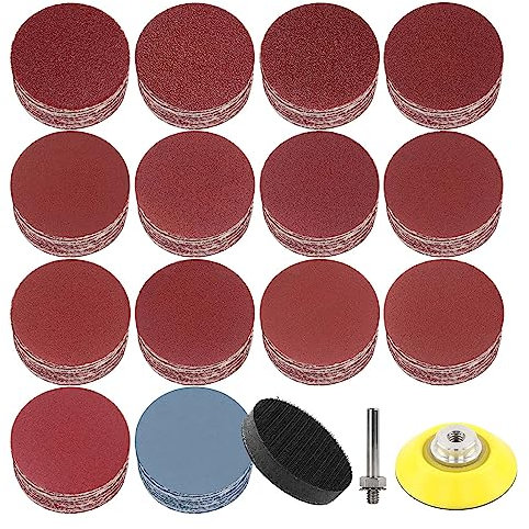 140 Pezzi di Carta Vetrata 75mm, 40 60 80 120 180 240 320 400 600 800 1000 1500 2000 3000 Grana, Dischi Abrasivi Set, con 1 Kit Tampone Abrasivo Adattatore pad Lucidatura