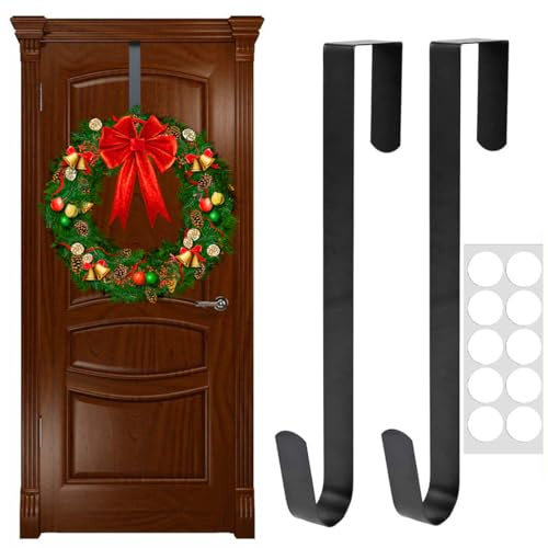 HONGECB Türkranzhalter für Haustür Außen (2er Set, 31cm) - Extra Langer Türhaken Haustür Außen zum Befestigen ohne Bohren | Robuste Kranzhalter Haustür für Saisonale Deko & Weihnachten (Schwarz)