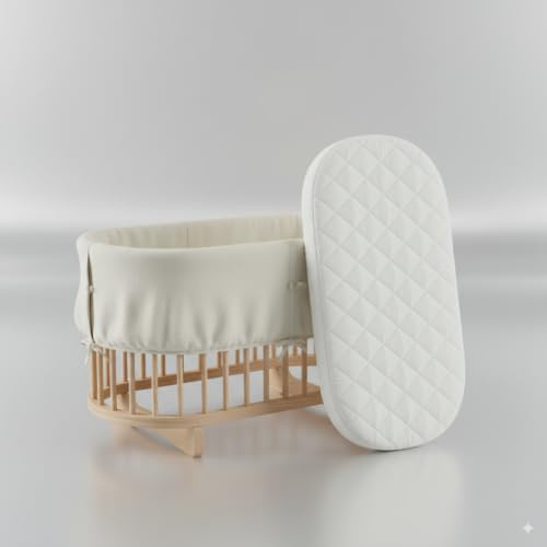Restorology Baby Moses Basket Mattress, Extra Thick Super Soft Oval Shaped Double Sided Hypoallergenic Mattress Fits Mamas & Papas Mothercare With Removeable Quilted Cover (76 x 40 x 4 cm)