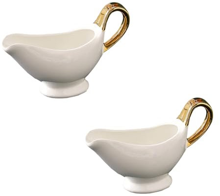 HYPIQQ Porzellan Sauciere Soßenkanne mit Henkel Keramik Schälchen Saucenschalen Lippenausguss für Soße Gewürzschalen Ölspender Dip Schalen Dipschälchen,Gold,20.5cm