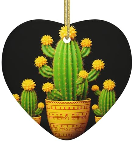 Décoration de Noël à suspendre en forme de cœur avec imprimé cactus jaune