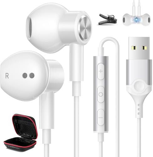 USB Headphone for PC Laptop Magnetic Wired Earbuds Computer Headset with Microphone Control Mute Mic Lightweight Noise Canceling in-Ear Corded Gaming Earphones for MacBook Pro Office Work School Zoom