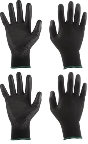 sourcing map 2 Pairs Non-slip Safety Work Gloves 22.5cm Rubber Coated Nylon Gloves for PC Computer Electronics Installation and Repair(Medium), Black Green
