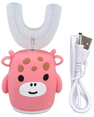 Cepillos de dientes para niños, cepillo de dientes en forma de U, rosa, de dibujos animados, eléctrico, 360°, máquina de limpieza de dientes de boca entera, grande