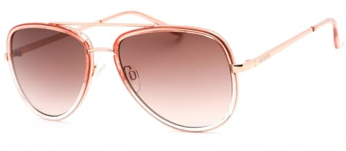 GUESS GF0417-72B Damen-Sonnenbrille, Pilot, Vollrand, Metallrahmen, Transparentes Rosérosa/Roségold, Rauchverlauf, Dunkelbraun, Kunststofflinsen, 59 mm breit, 48 mm hoch, Unisex, Klassisch, Erwachsene