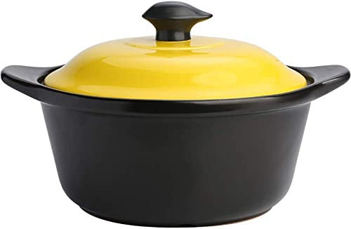 TEmkin Pentole di Terracotta per pentole Calde con Coperchio colorato, pentola per stufato in Ceramica, pentola Antiaderente sicura per Il Gas Pentole Casseruola Cocotte Giallo 3 Litri