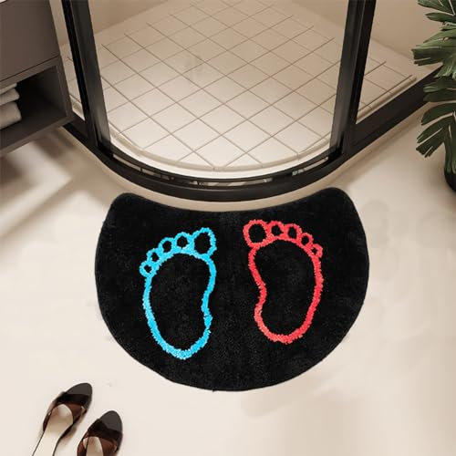 FUYILIFE Quadrant Curved Bath Mat, Semi Circular Shower Mat,Microfibre Corner Shower Mats Non Slip, Fluffy Washable Cute Bath Mat Rug, A00011
