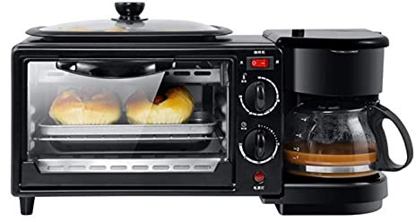 TEmkin máquina de desayuno multifuncional Multifunción 3 en 1 para hacer desayunos, mini horno eléctrico de 9 litros, cafetera de goteo/horno de pan y pizza/sartén/tostadora máquina de desayuno
