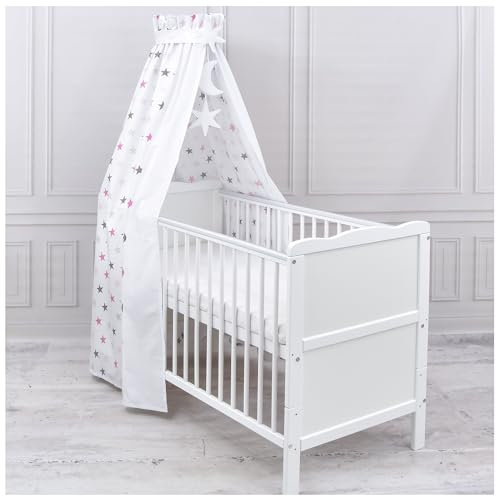 Generisch Baby Delux Babybett Himmel Betthimmel Baumwolle Baldachin für Babybett Kinderbett Wiege Stubenwagen Himmelstange Sterne Mond Applikationen Deko (Magic Stars Rosa, ohne Himmelstange)