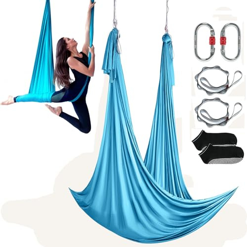 VEVOR Hamaca aérea de Yoga 5x2,8 m Kit de Columpio de Yoga con inversión de Danza aérea Nylon 100 g/m² Carga 1000 kg Vuelo aéreo antigravedad para Fitness Culturismo Pilates Gimnasio Estudio, Azul
