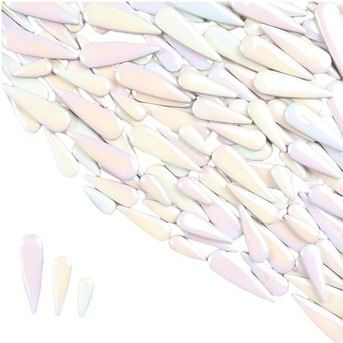 500g Water Drop Petal Leaves Ceramic Mosaic Tiles for DIY Crafts,Teardrop Shaped Ceramic Mosaic Pieces for Photo Frames,Cups,Flower Pots,Fish Tank,Vases,Make Stepping Stones (Iridescent White)