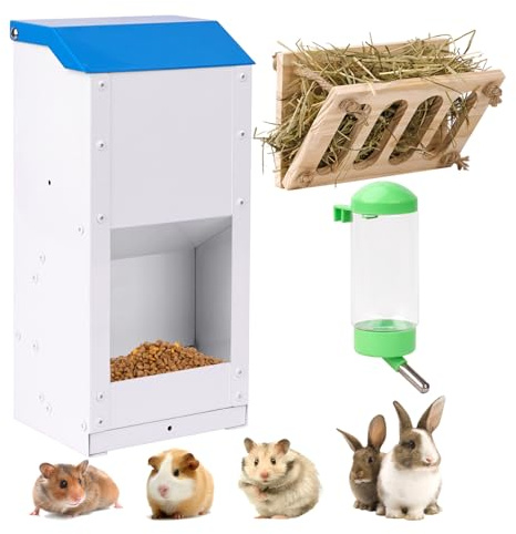 Verzinkte Hamstertränke mit Deckel 3KG Fassungsvermögen Automatischer Futtertrog mit Heufütterung und Wasserflasche für Hamster, Kaninchen und Küken