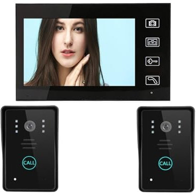 nmbhus Système D'interphone Vidéo sans Fil 7 Pouces, Sonnette Vidéo sans Fil, 2 Moniteurs, Caméra De Porte Infrarouge, Visiophone for Maison Et Appartement(Color:C KIT)