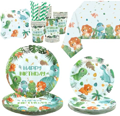 Dinosaurier-Geburtstagsparty Dekoration liefert - umfassen Teller, Servietten, Tischdecke, Geschirr für Jungen Mädchen Baby-Dusche, dient 20 (A)
