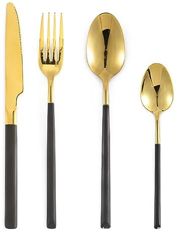 HPTHLY Service d'argenterie pour 12 Motifs, poignée Noire Mate, Ensemble de Couverts en Acier Inoxydable antirouille, idéal pour Les réunions de Famille, Couverts à ustensiles 48 pièces