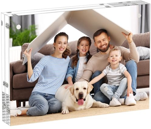 AITEE 5x7 inch (13 x 18 cm) Acrylic Picture Frames: Clear Picture Frames Freestanding Double Sided Magnetic Acrylic Lucite Frameless Transparent Square Frame Gift for Desktop Display