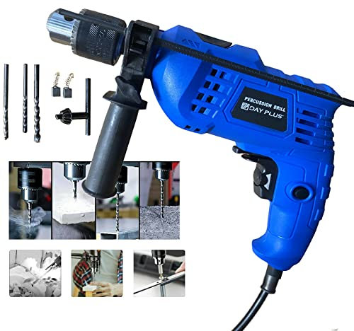 Elektrische Bohrmaschine Set Schlagbohrmaschine 3000RPM Variabler Geschwindigkeit, Perfessional Bohrhammer 13mm Metallfutter, Tiefenmesser, 5 6 8 mm Bohrer