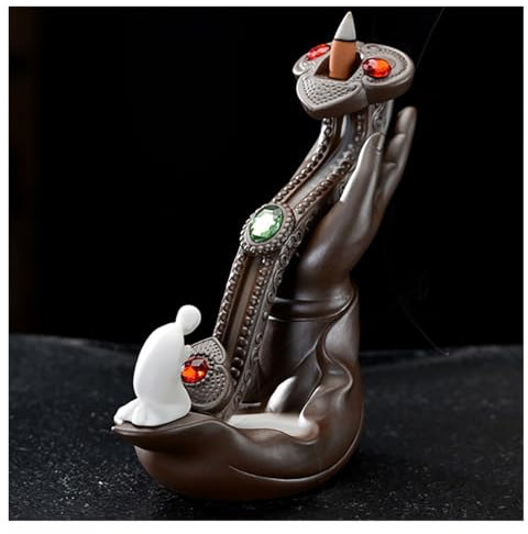YOKIKIYO Portaincenso per Bastoncini Bruciatore di incenso Ruyi Backflow Casa Creativa Che attira la Fortuna Zen Cinese in Ceramica Mano di Buddha Ornamenti di Loto Bruciatore di incenso