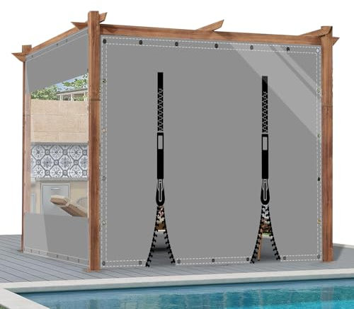 AMXFS Outdoor Vorhang mit Ösen Wetterfest aus PVC H1,8m*L1,2m Windschutz Regenschutzplane Terrassenplane 0,5mm Planen outdoorvorhänge für Pavillon Wintergarten,Grau & 2 RV
