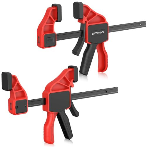 GETLITOOL Paio 6-Inch Morsetti a Barra da Falegname con Serraggio 165LBS/75kg 15.5cm, 2 in 1 2X6 F-Bar/Spargitore a Sgancio Rapido per Lavorazione Legno con Binario in Acciaio al Carbonio