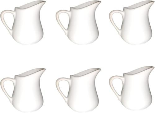 Lot de 6 petits pots à lait en céramique blanche de 80 ml avec poignée et bec verseur - Convient pour le lait, la crème et le service des sauces avec repas (6, 76,5 g)