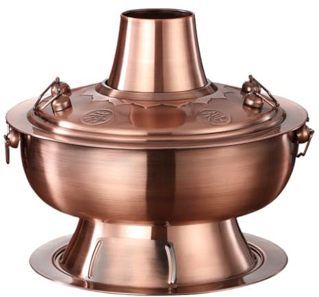Fondue Chinoise Cuisinière de Camping Hot Pot Chinois Traditionnel Vintage Shabu Pot Charbon De Bois Marmite En Acier Inoxydable Marmite Cuisinière Appareil fondue(34cm)