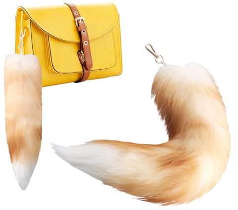 Duronge Fuchsschwanz Anhänger, Tierschwanz-Schlüsselanhänger, 40 cm Schwanzkette, Weich Flaumig Dekoration, Groß Schlüsselring Tasche Zusätze Auto Schlüsselketten Anhänger, Natürliche Farben