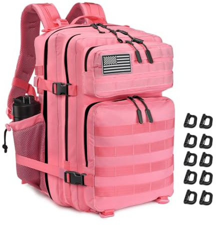 R.SASR Militärischer taktischer Rucksack, 45 l, großer taktischer Rucksack für Herren, Wanderrucksack mit Flaschenhalter (Rosa)