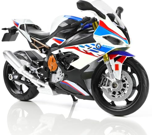 Risopen 1:12 Motorrad Spielzeug Kompatible für BMW S1000RR Motorrad Modell Metall Die-Cast mit Kunststoffmotormodell Keine Baugruppe benötigt Mini-Fertig-Moto-Geschenk für Erwachsene (weiß)