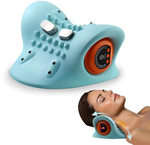 EMS Nackenmassagegerät Elektrisch, Kabellos Nackenstrecker Mit Wärme Und Vibration, 3 Modi, 6 Einstellbare Frequenzen, Zervikales Nacken Rücken Massagegerät