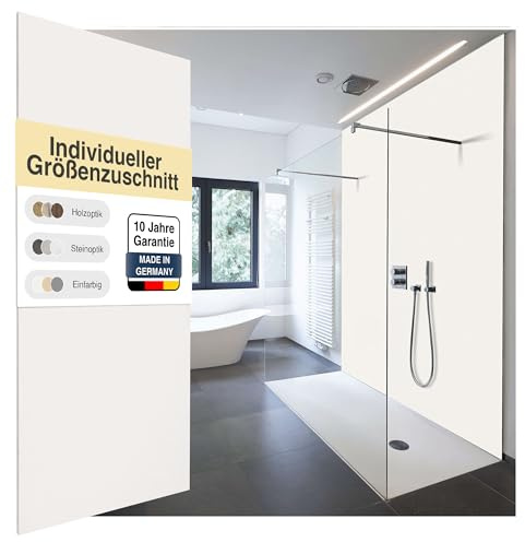 WALLando Paroi arrière de douche de qualité supérieure, découpe personnalisée - Revêtement mural facile à installer pour douche et salle de bain - Paroi de douche en PVC de haute qualité unie et