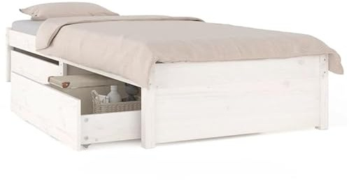 Eleganz Bett mit Schubladen Weiß 100x200 cm - Platzsparendes Doppelbett mit Stauraum für kleine Räume - Modernes Design & Robustes Material