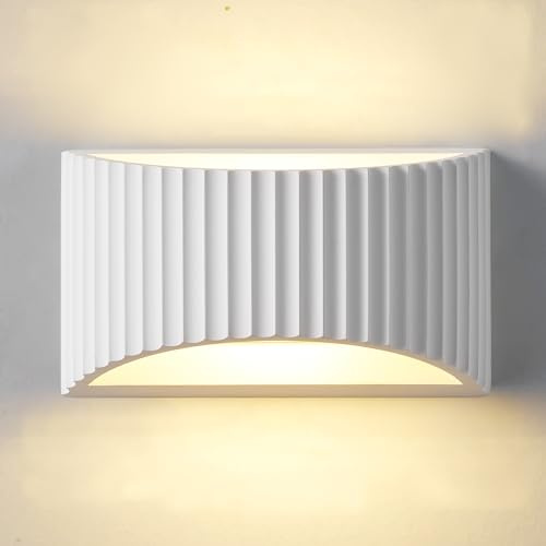 HARPER LIVING Modern Wall Light, Wave Pattern Shade, G9 Cap Type Up and Down Wall Lamp, White Ceramic Paintable Shade Wall Sconce Lamp for Hallway, Living Room, Kitchen, Bedroom