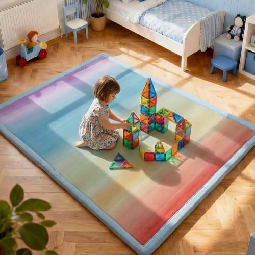 jxgzyy Krabbelmatte Baby 120x180x3 cm Memory-Schaum mit rutschfestem Rücken | Superweicher Künstlicher Samt Spielmatte Baby für Den Boden, Bunte Teppich Kinderzimmer In Regenbogenfarbe
