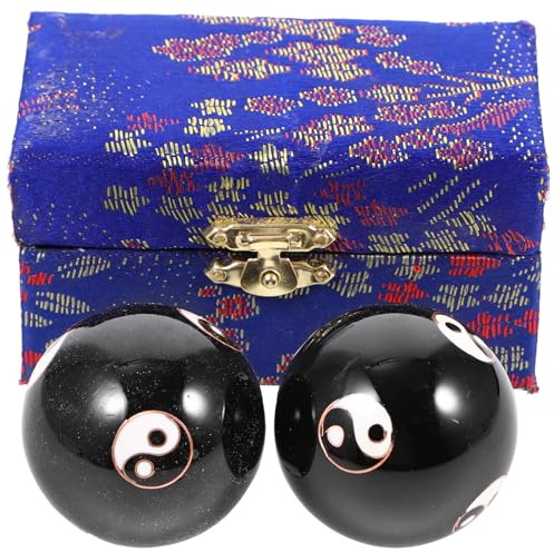 IWOWHERO 2 Stück Handmassagebälle aus Metall Schwarz Handflächenmassagebälle zur Entspannung und Handgymnastik für Wellness und Stressabbau Zuhause Zufällige Farbe