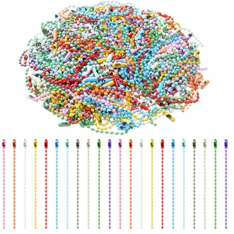 200 Pcs Ball Bead Key Chain, 10cm Metal Beaded Keychain with Connector Colorful Dog Tag Chains for Jewelry Making Key DIY Craft Hanging Christmas Ornaments