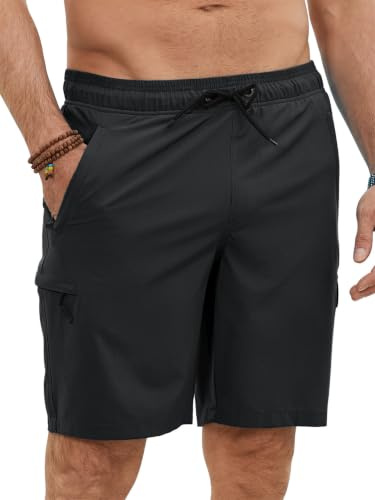 YloveM Bañador Hombre Bermuda Corto 2 en 1 Forro de Malla Natación Bañador Antirozaduras Hombre Secado Rápido Bolsillo con Cremallera Playa Impermeable Surf Traje de Bañadores Hombre con Cordón