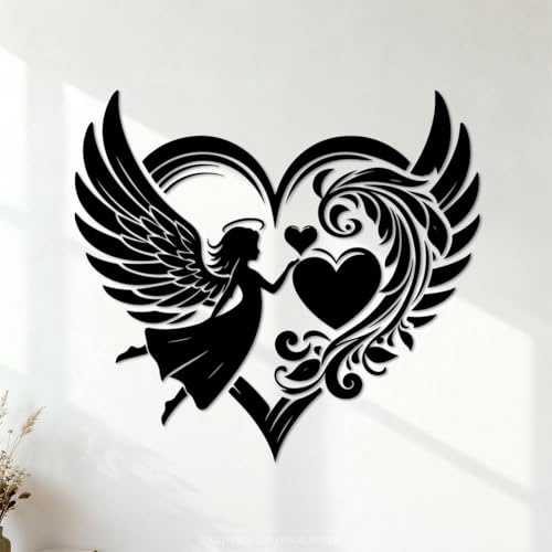 Vinyl Art Sticker Angel Tattoo Design with Heart and Wings 54.6x59.4cm Wall beautification Black